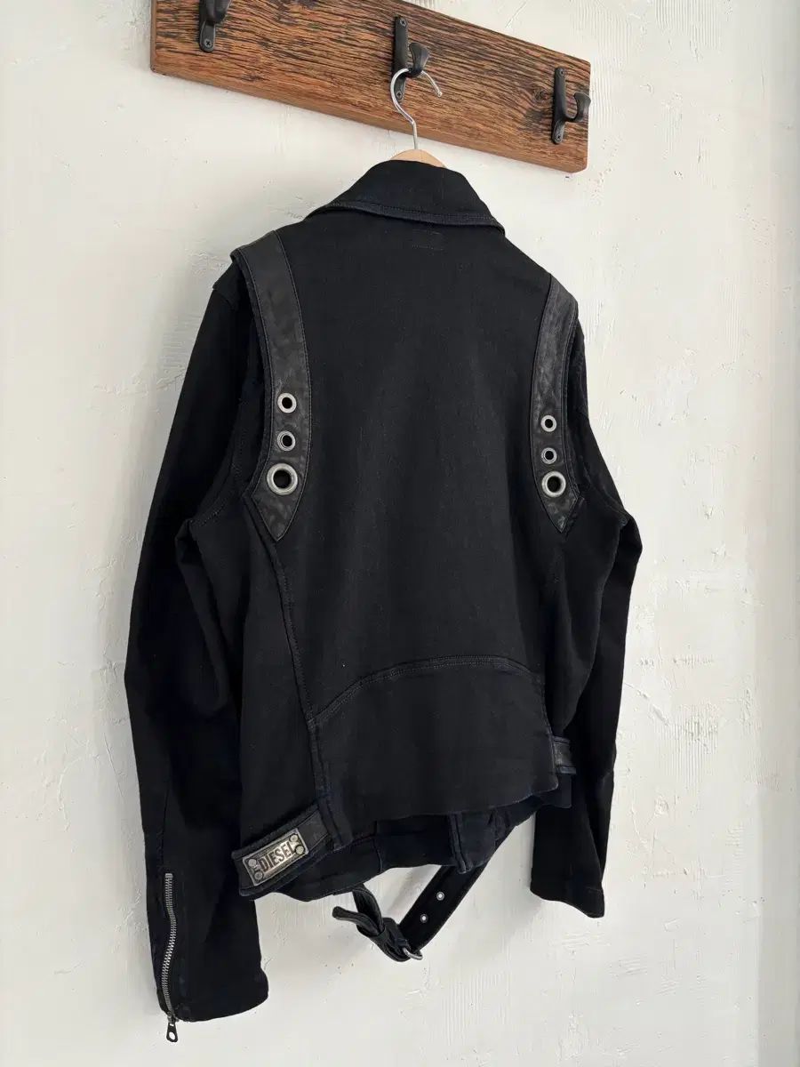 最新 DIESEL ディーゼル ブラック コットン ライダースジャケット