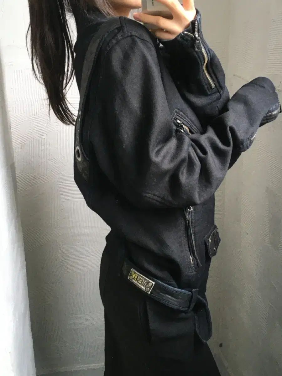 DIESEL ディーゼル ブラック コットン ライダースジャケット