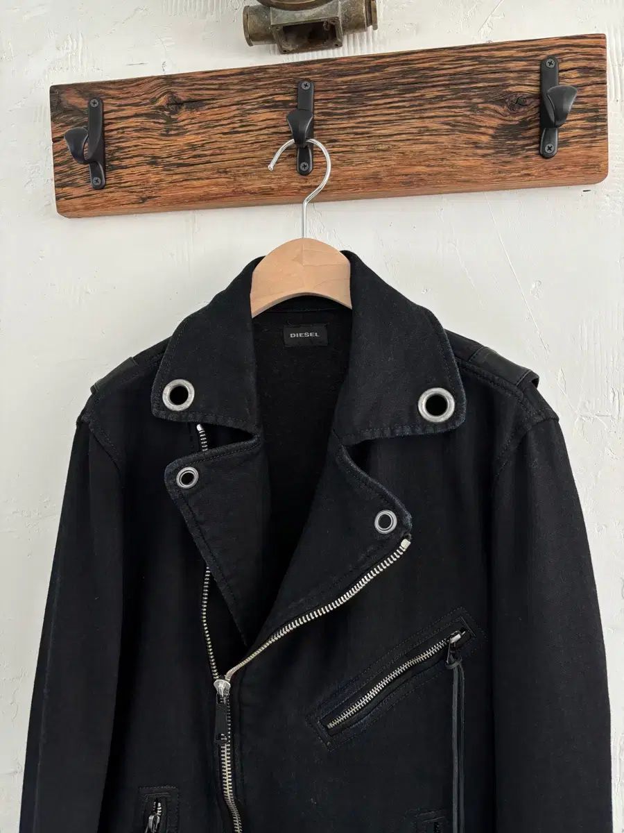 最新 DIESEL ディーゼル ブラック コットン ライダースジャケット
