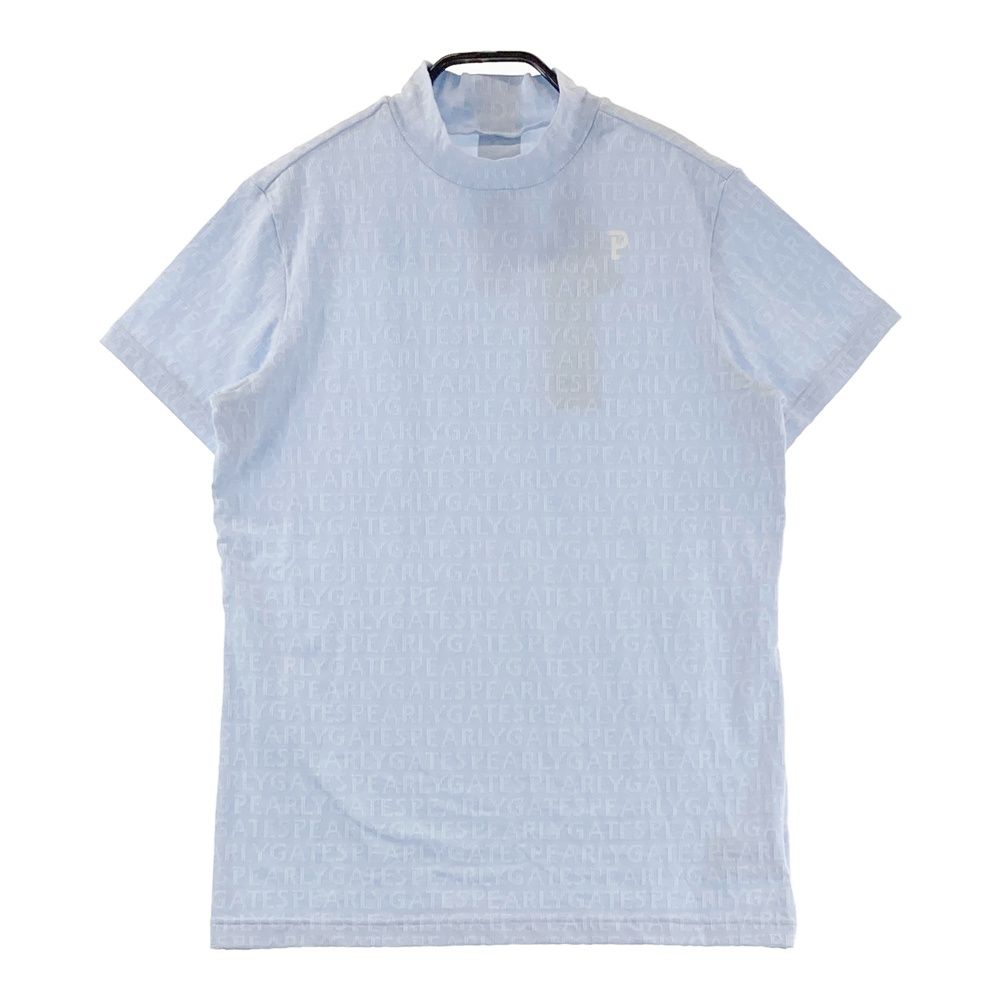 サイズ 2 PEARLY GATES パーリーゲイツ モデル ハイネック 半袖Tシャツ 総柄 ブルー系 ゴルフウェア レディース ストスト