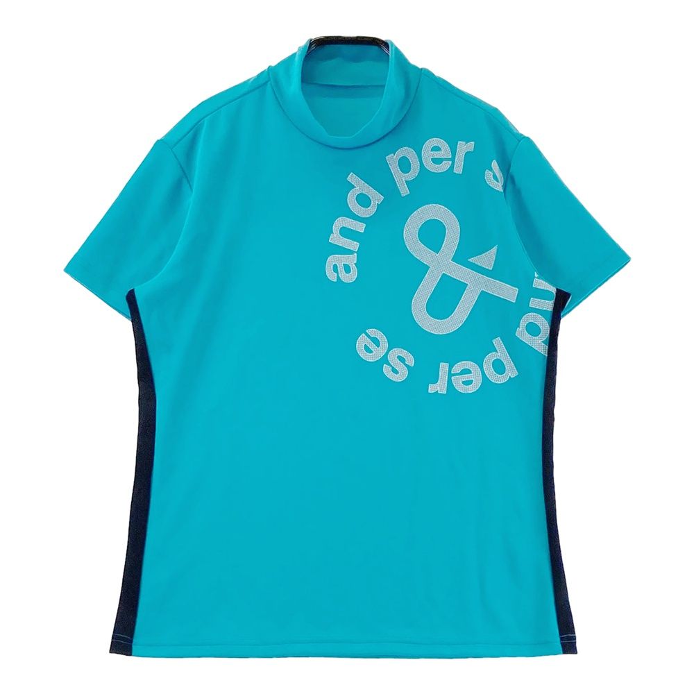 サイズ L AND PER SE アンパスィ モデル ハイネック 半袖Tシャツ ブルー系 ゴルフウェア レディース ストスト