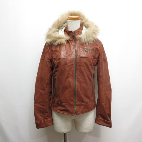 D'ARIENZO ラムレザー ライダース ジャケット M 茶 ブラウン フード