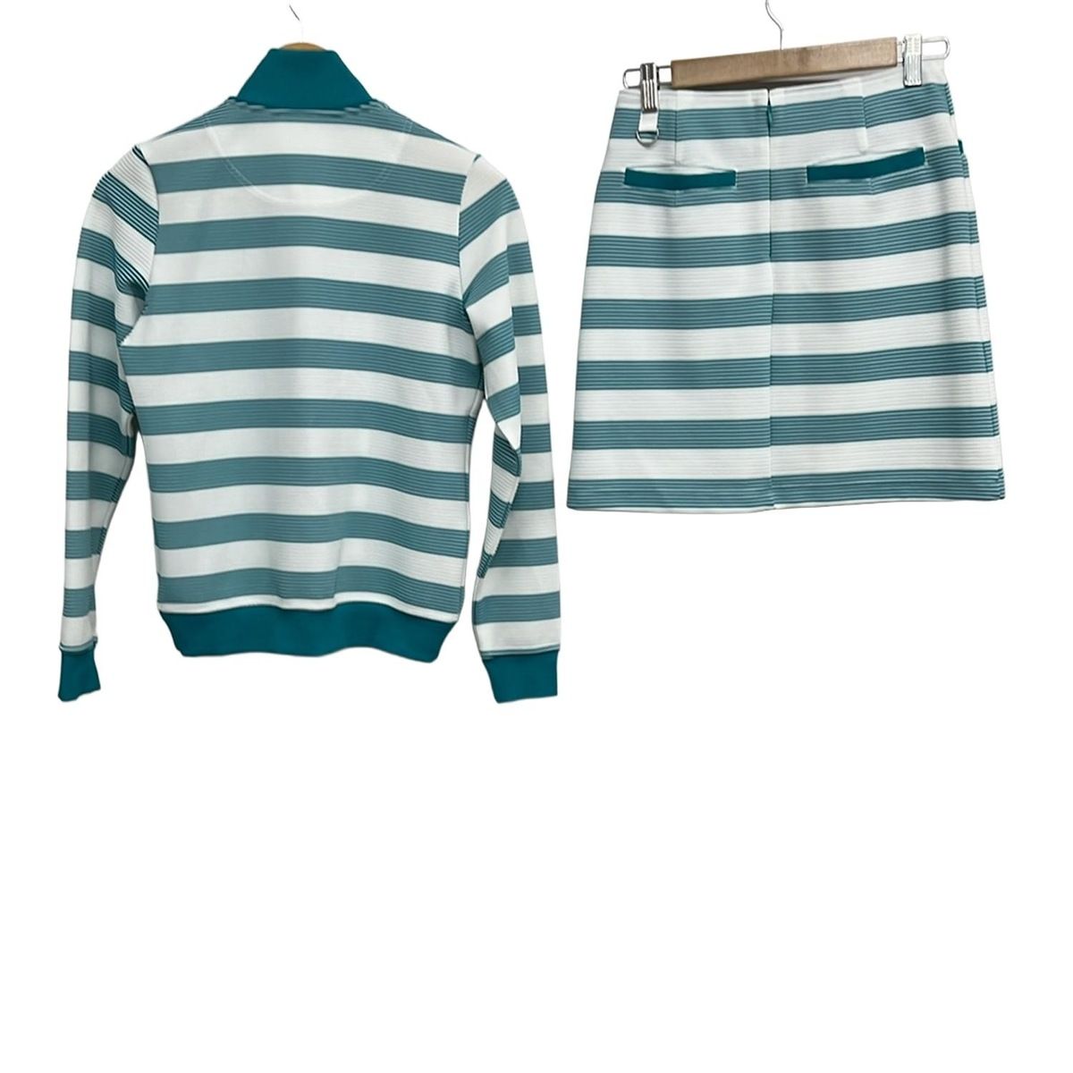 CALLAWAY キャロウェイ スカートセットアップ レディース 白×グリーン ボーダー|ジップアップ