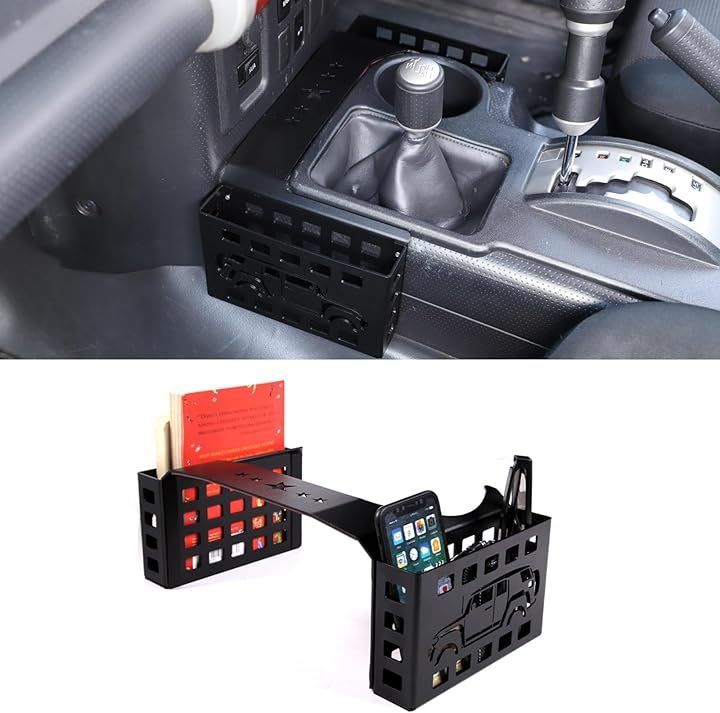 えつく トヨタ FJクルーザー 2007～2021年に 車 ギア収納バスケット コンソール収納 外付コンソールバスケット 収納ボックス トレイ センターコンソール両側 小物入れ ブラック