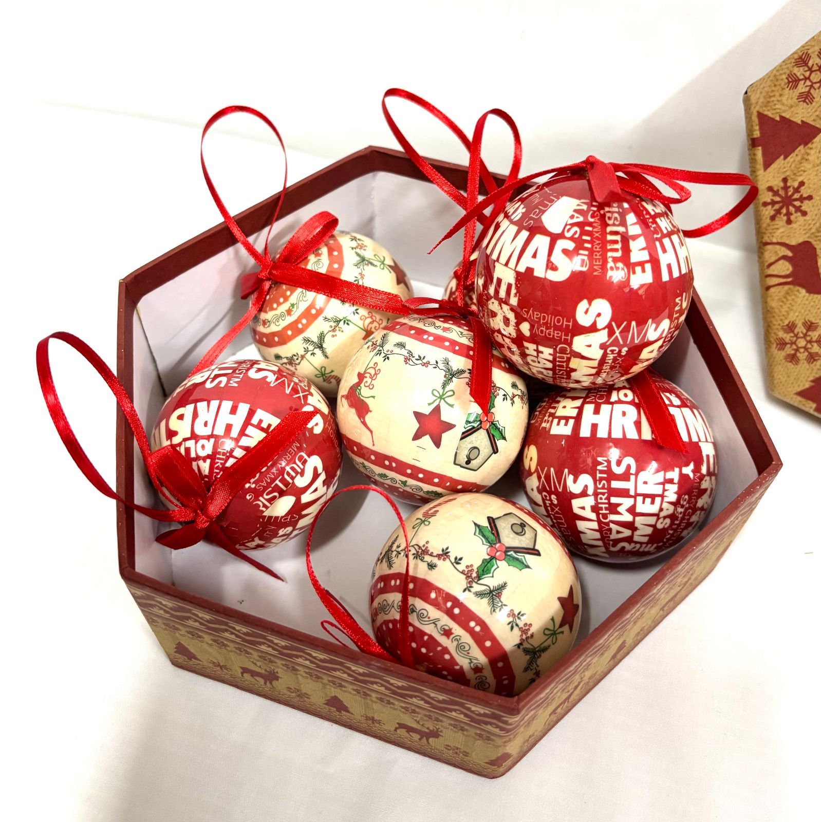 未使⽤ 箱⼊り イラスト＆ロゴ2typeデザインクリスマスツリーボール7