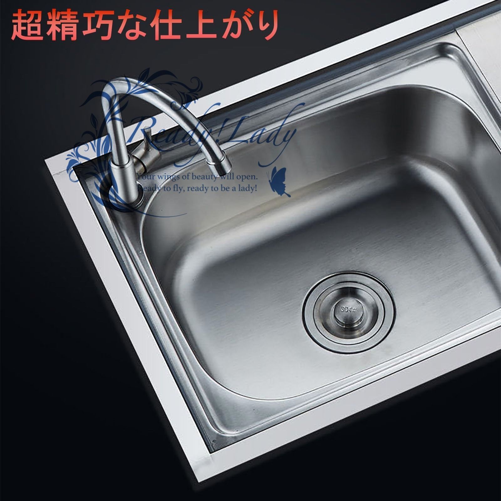 台所用流し台 3層 ガーデンシンク ステンレス製 蛇口水栓付き キッチンシンク ポ タブル一槽シンク 屋外 工場 業務用 家庭用 厨房 簡単取付 Size 80 45 CM