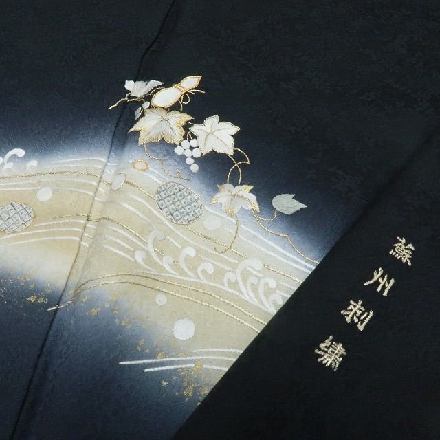 六花 RIKKA 蘇州刺繍 瓢箪 葡萄 着物 正絹 仕付け糸付 訪問着 A 4047