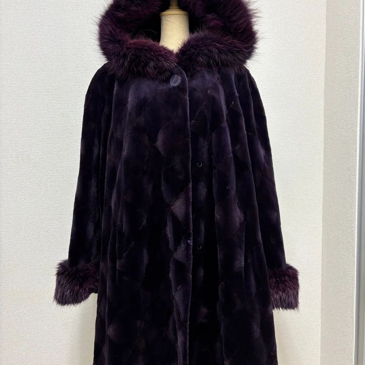 ミンクコート フォックス パープル ロングコート 毛皮 リアルファー