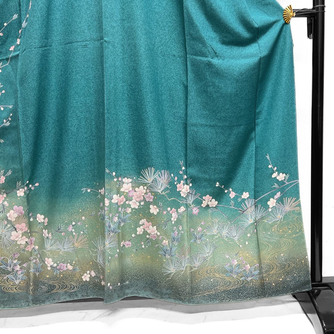 未着用 訪問着 友禅 金彩 枝垂れ桜 松 流水 たたき染 着物 115b d ms