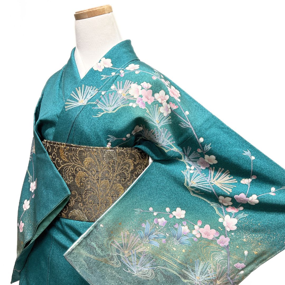 未着用 訪問着 友禅 金彩 枝垂れ桜 松 流水 たたき染 着物 115b d ms