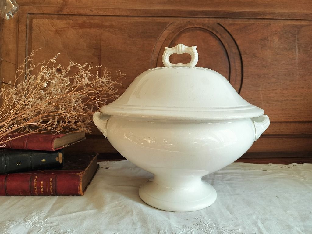 フランス アンティーク 白い 素敵な 蓋つき スーピエール onnaning 美