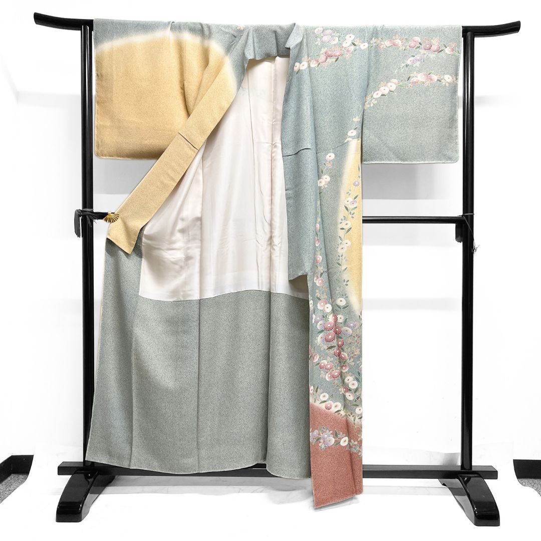 未着用 作家もの 訪問着 たたき染 菊花 枝垂れ 紋無し 華やか 着物