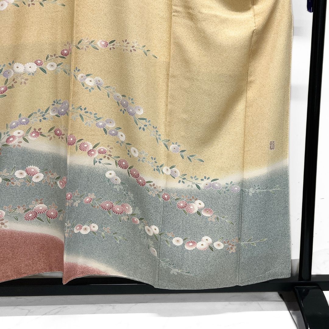 未着用 作家もの 訪問着 たたき染 菊花 枝垂れ 紋無し 華やか 着物