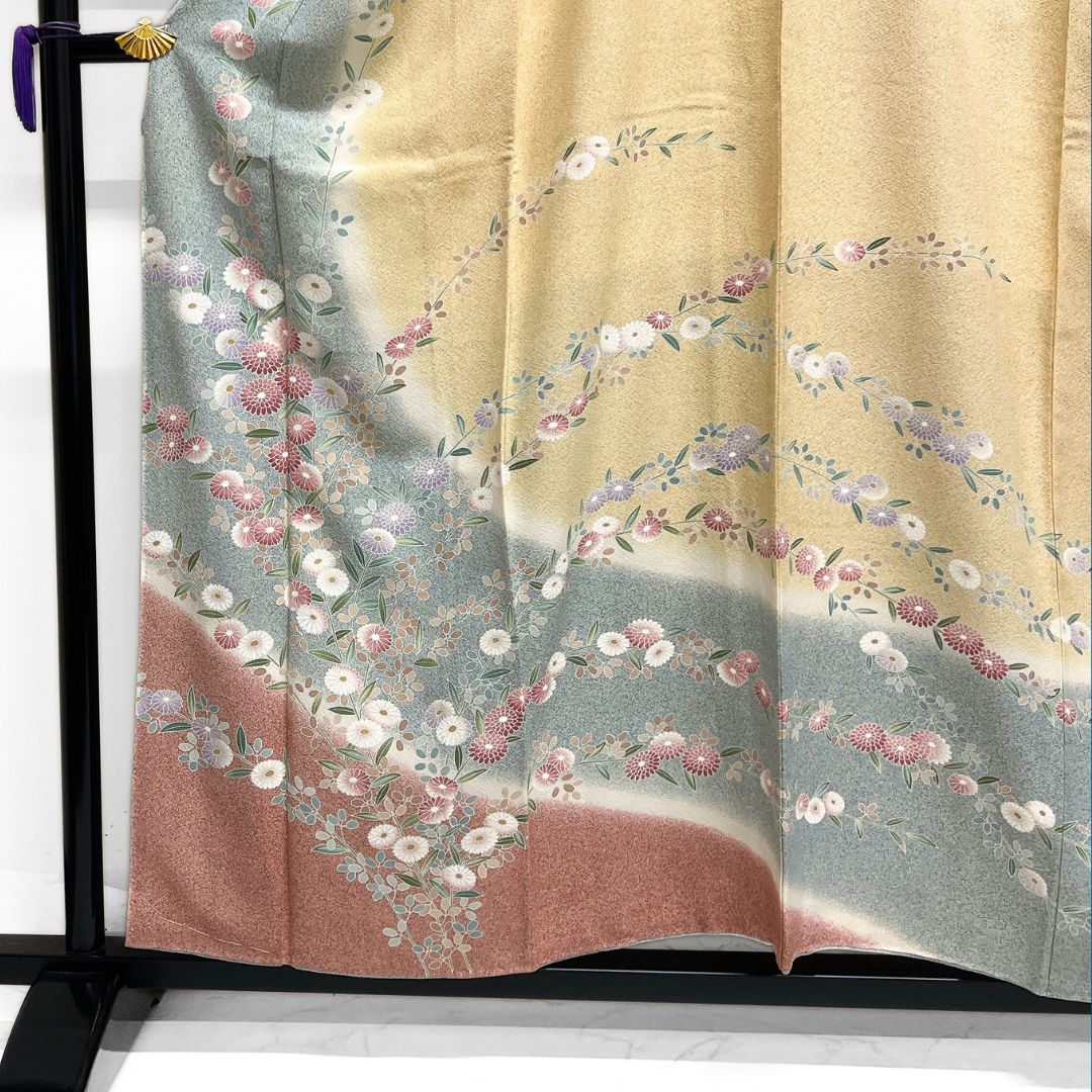 未着用 作家もの 訪問着 たたき染 菊花 枝垂れ 紋無し 華やか 着物