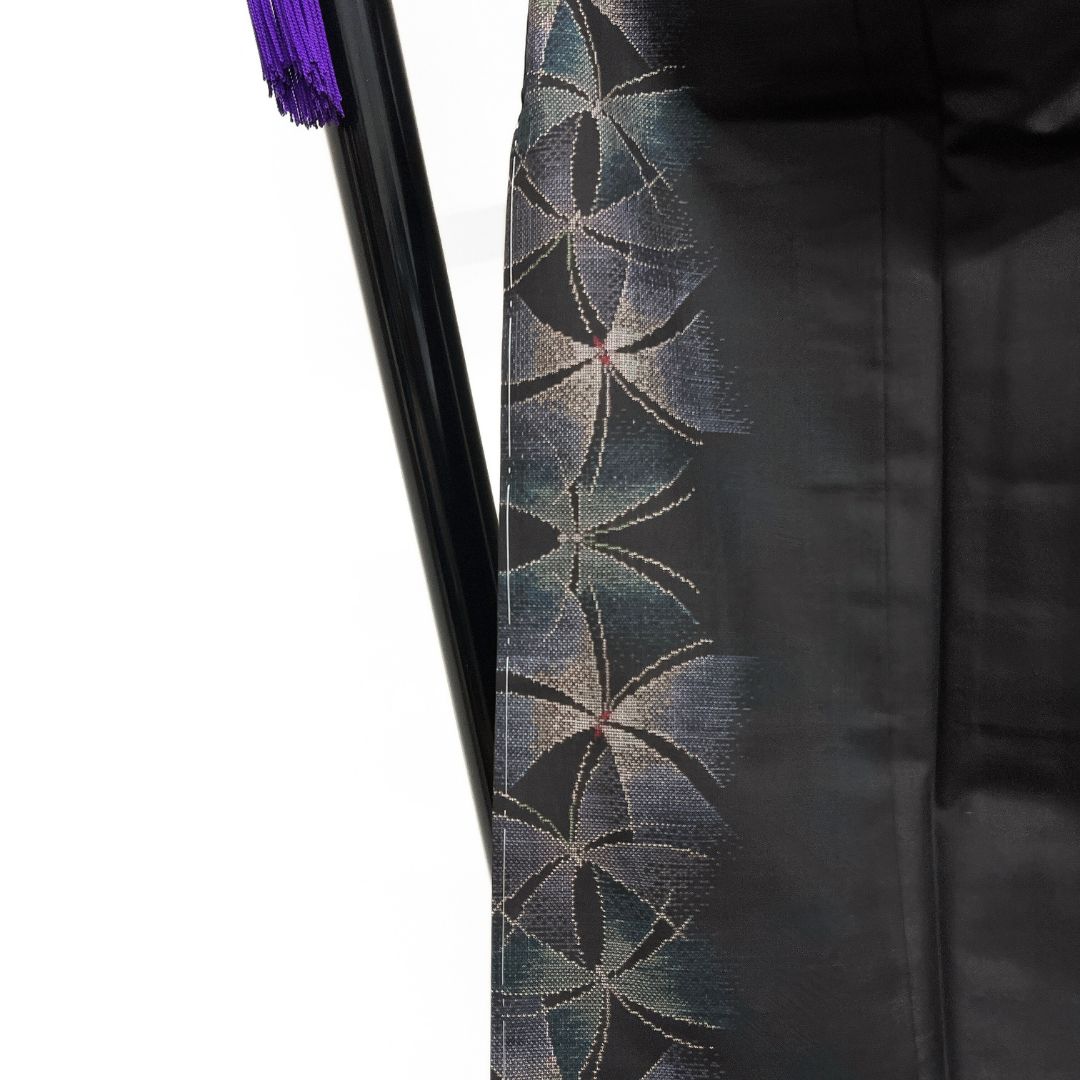 未着用 小紋 大島紬 地空き 蝶 縦縞 泥染 着物 115b d ms - メルカリ