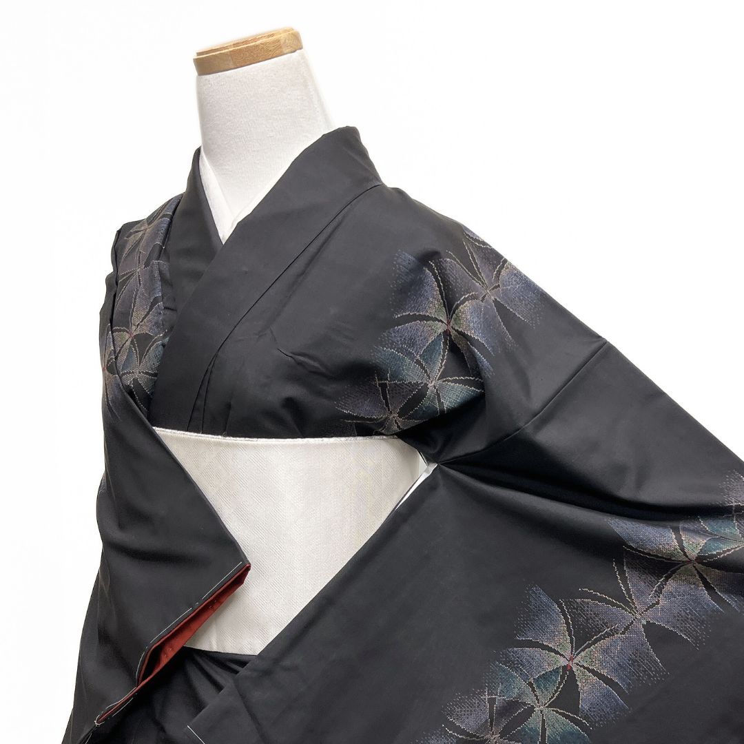 未着用 小紋 大島紬 地空き 蝶 縦縞 泥染 着物 115b d ms - メルカリ