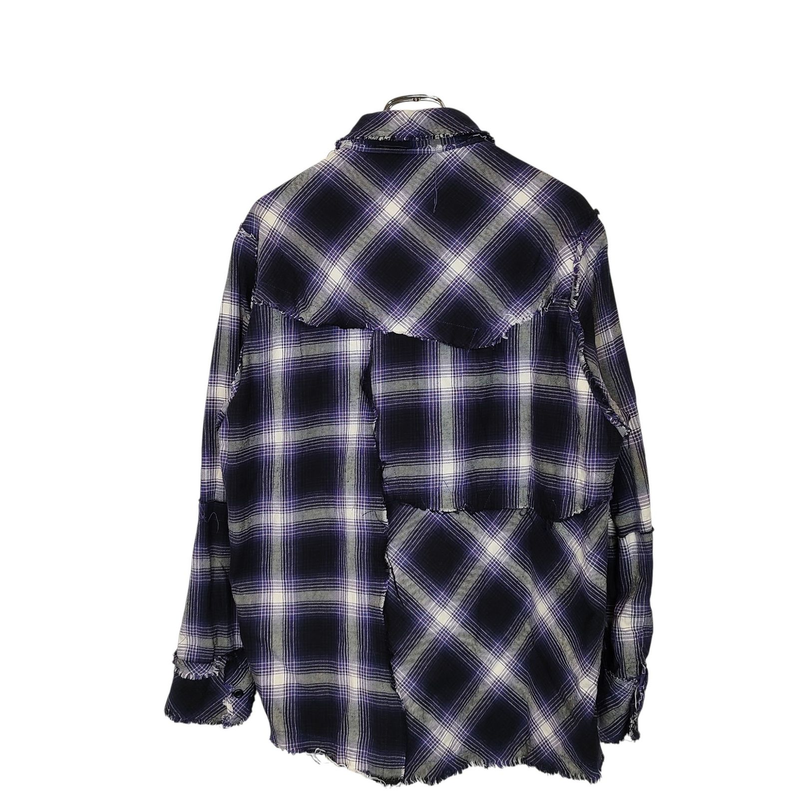 Rafu ラフ Pachwork Shirt パッチワーク 長袖 チェック シャツ 052 パープル メンズ