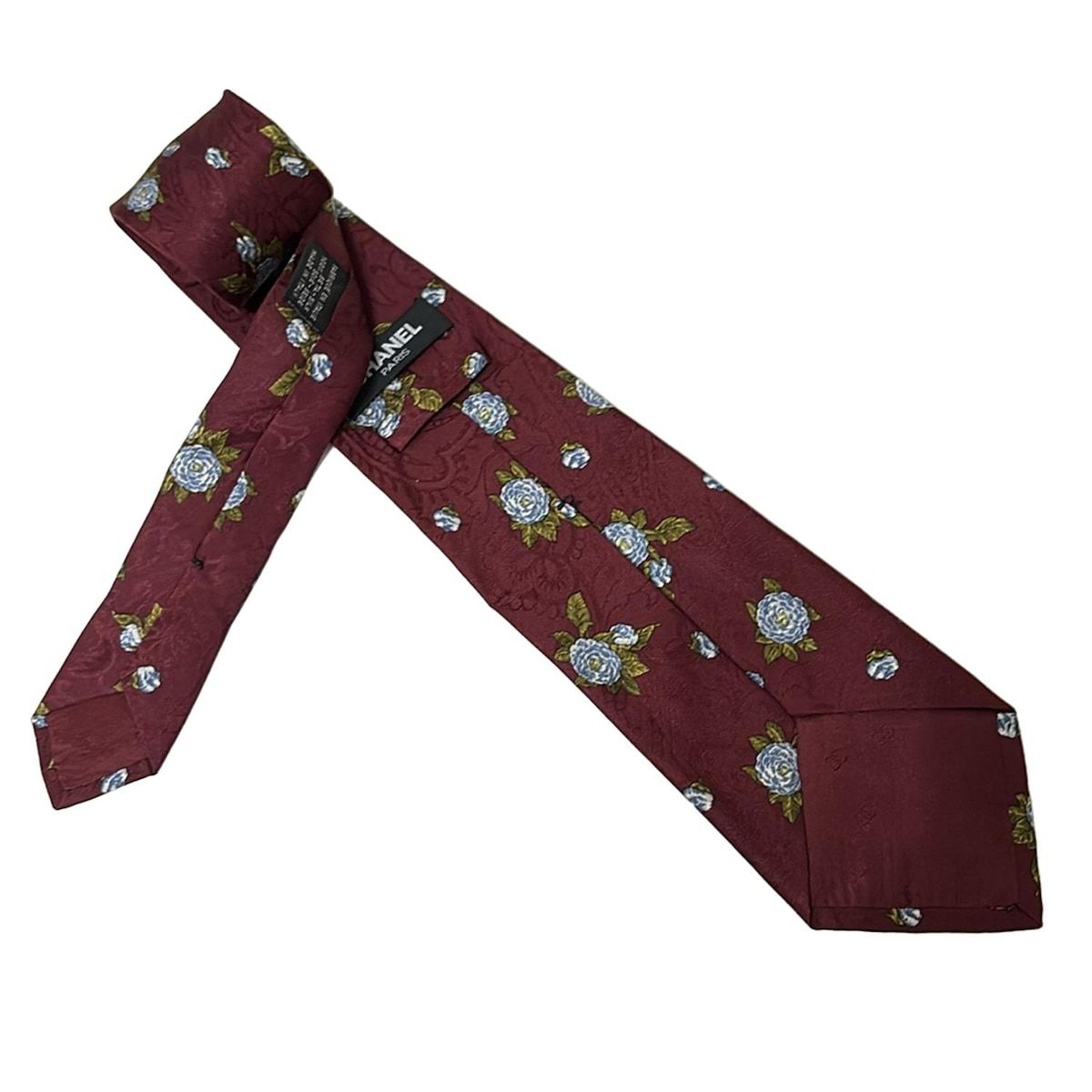 CHANEL(シャネル) ネクタイ メンズ - ボルドー×ブルー×マルチ 花柄
