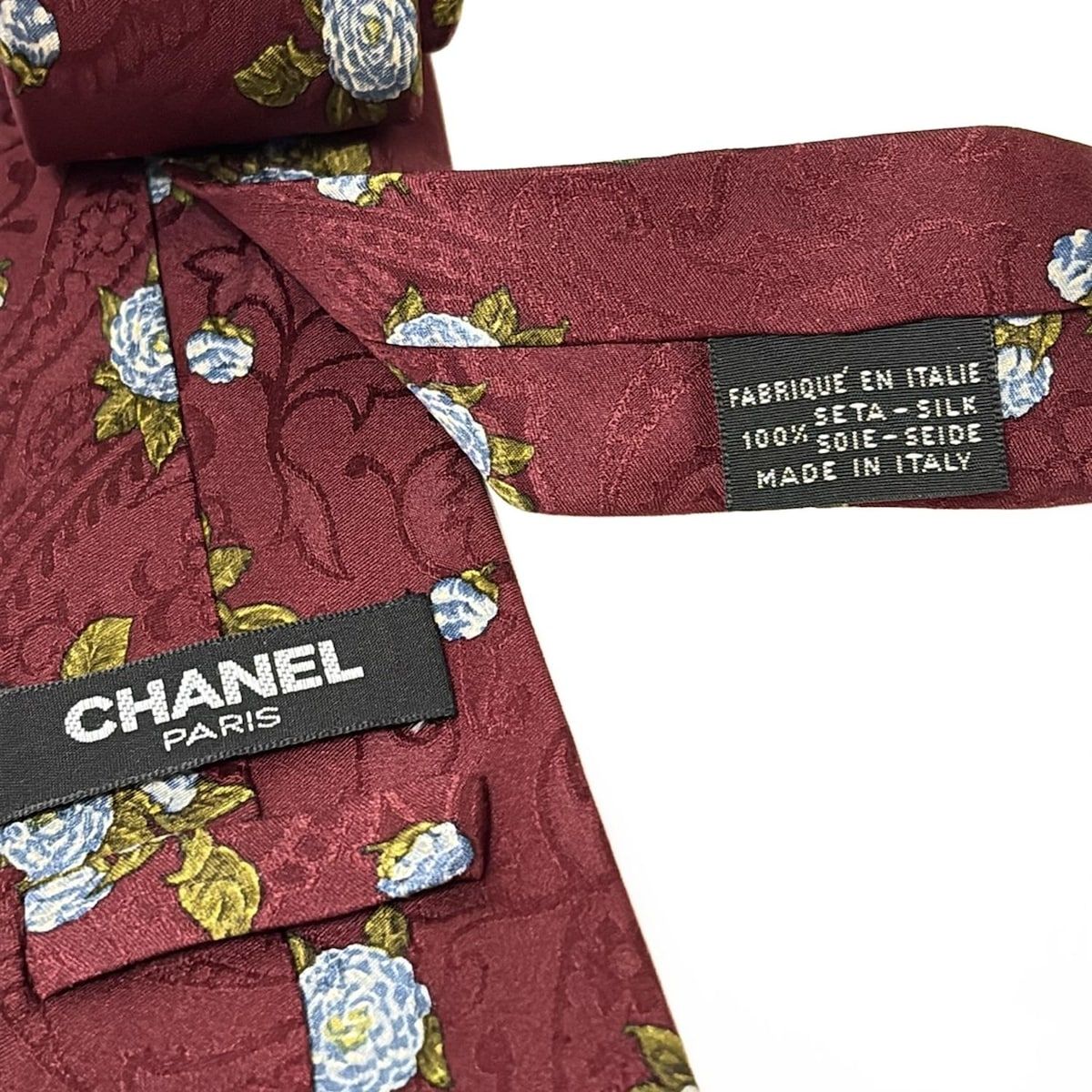 シャネル CHANEL ネクタイ ボルドー えんじ カメリア 花柄 スーツ 植物 CHANEL(シャネル) ネクタイ メンズ - ボルドー×ブルー×マルチ 花柄