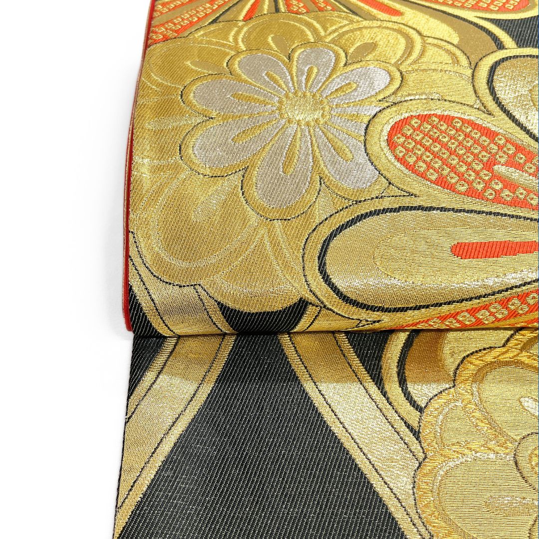 振袖帯　菊花　立涌　金糸　鹿の子　紋模様　斜め縞　着物　115b d ms 振袖帯 菊花 立涌 金糸 鹿の子 紋模様 斜め縞 着物 ストア 115b d ms