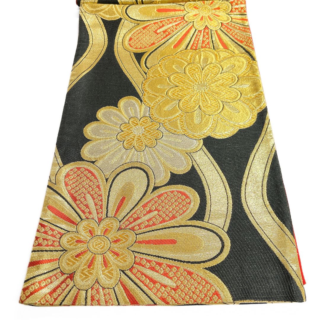 振袖帯 菊花 立涌 オンライン 金糸 鹿の子 紋模様 斜め縞 着物 115b d