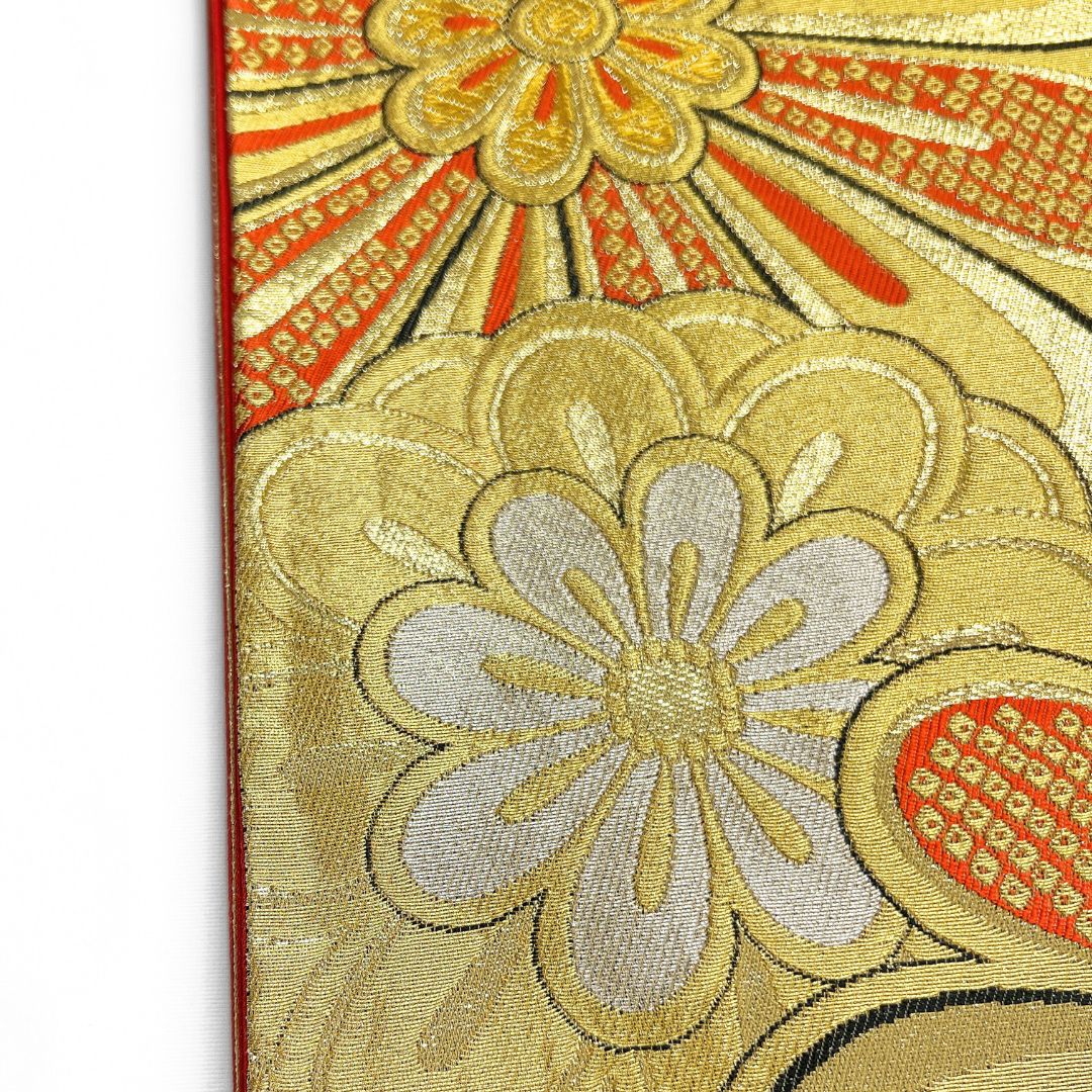 振袖帯　菊花　立涌　金糸　鹿の子　紋模様　斜め縞　着物　115b d ms 振袖帯 菊花 立涌 オンライン 金糸 鹿の子 紋模様 斜め縞 着物 115b d