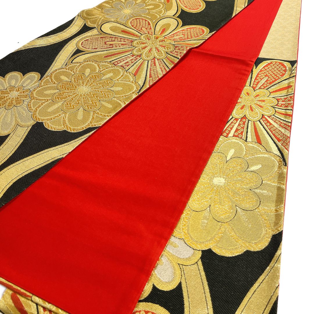 振袖帯 菊花 立涌 金糸 鹿の子 紋模様 斜め縞 着物 ストア 115b d ms