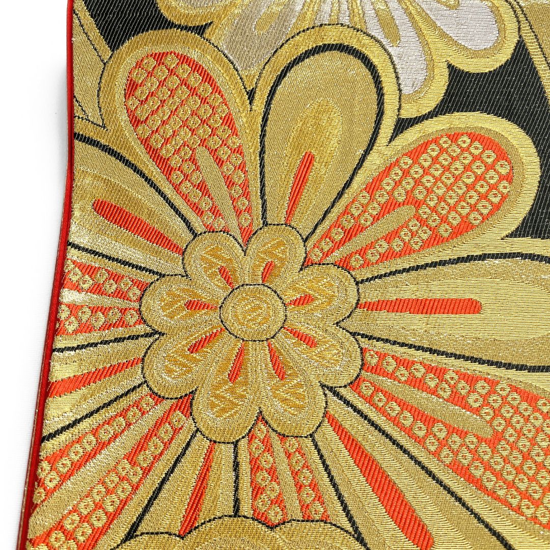 振袖帯　菊花　立涌　金糸　鹿の子　紋模様　斜め縞　着物　115b d ms 振袖帯 菊花 立涌 金糸 鹿の子 紋模様 斜め縞 着物 ストア 115b d ms