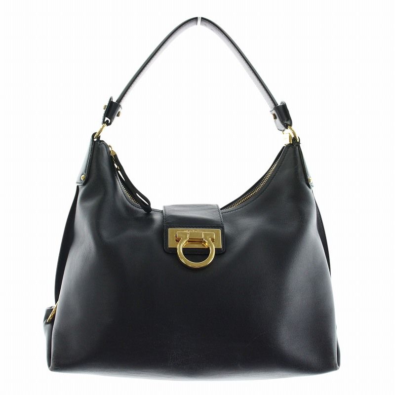 サルヴァトーレフェラガモ Salvatore Ferragamo ワンショルダー バッグ レザー 本革 ガンチーニ ゴールド金具 紺 ネイビー /XZ ■GY18