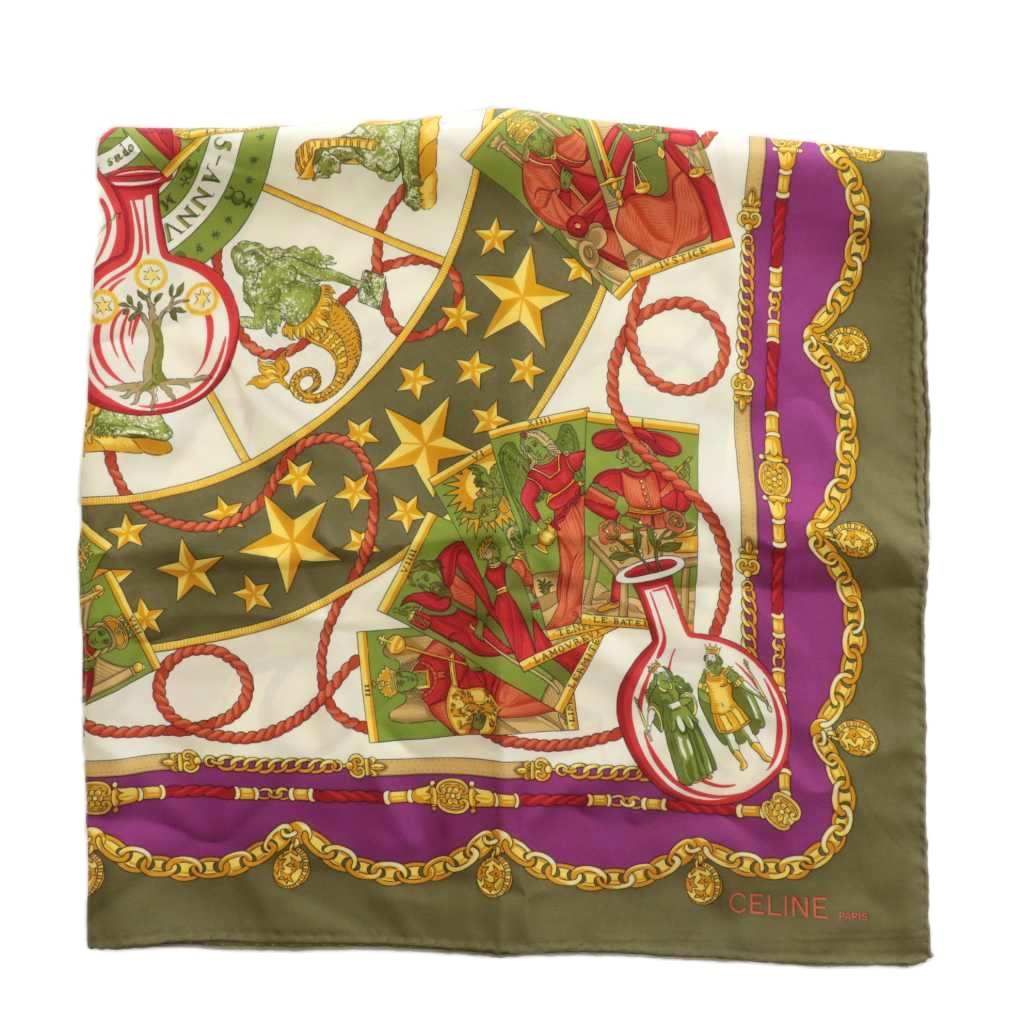 トップ セリーヌ CELINE ヴィンテージ スカーフ 絹 シルク タロット柄