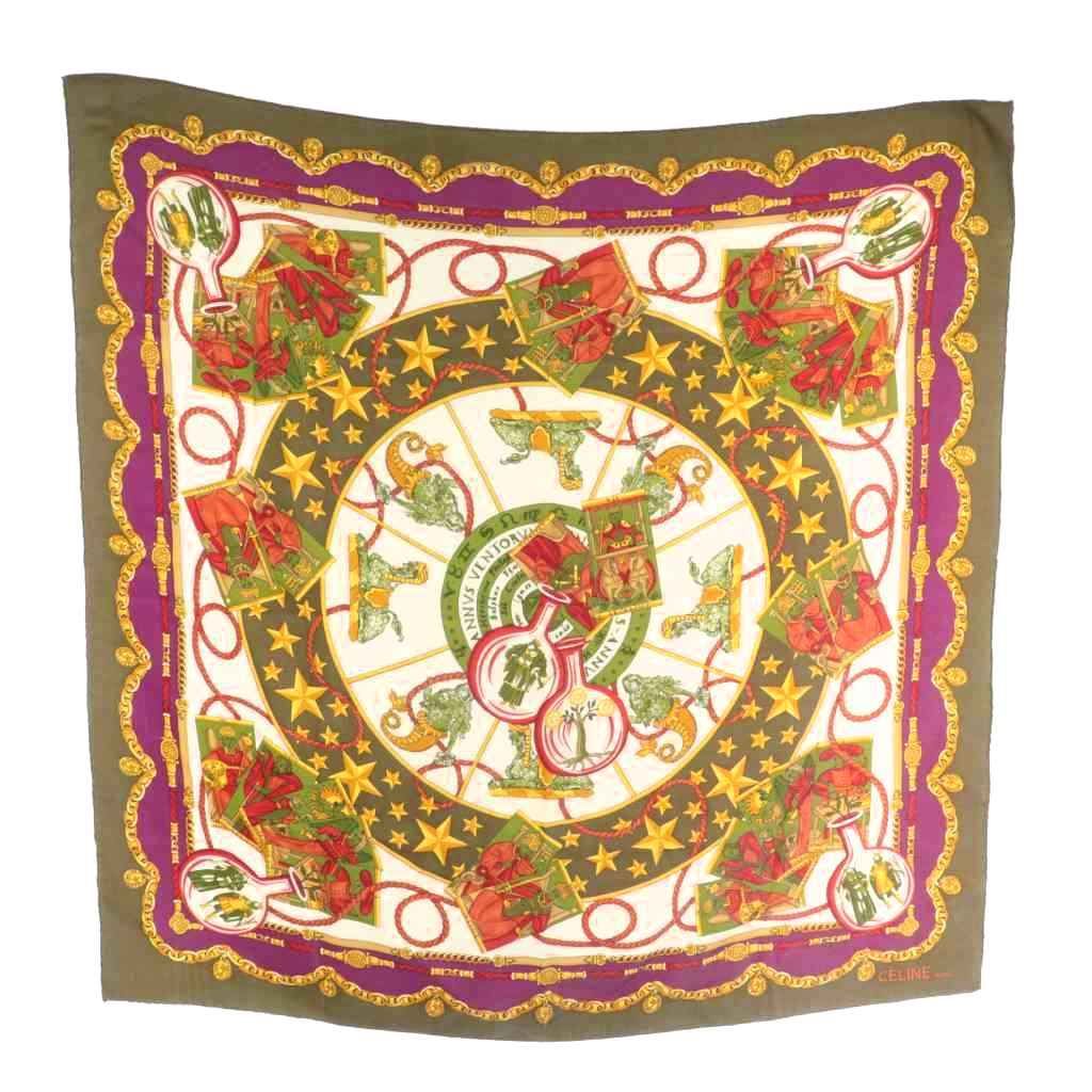 トップ セリーヌ CELINE ヴィンテージ スカーフ 絹 シルク タロット柄