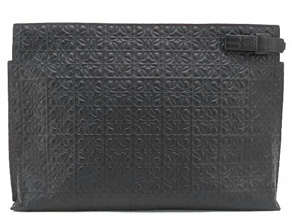 ロエベ LOEWE Tポーチ リピートアナグラム フラットポーチ セカンドバッグ クラッチバッグ ハンドバッグ ブラック カーフレザー 107.55.K 05