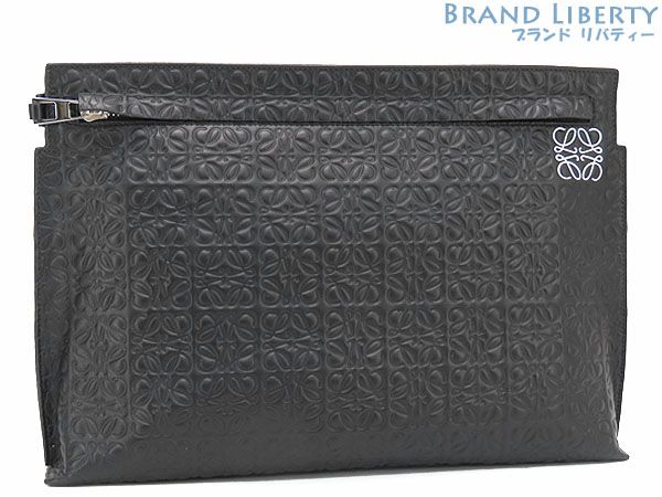 ロエベ LOEWE Tポーチ リピートアナグラム フラットポーチ セカンドバッグ クラッチバッグ ハンドバッグ ブラック カーフレザー 107 55 K 05