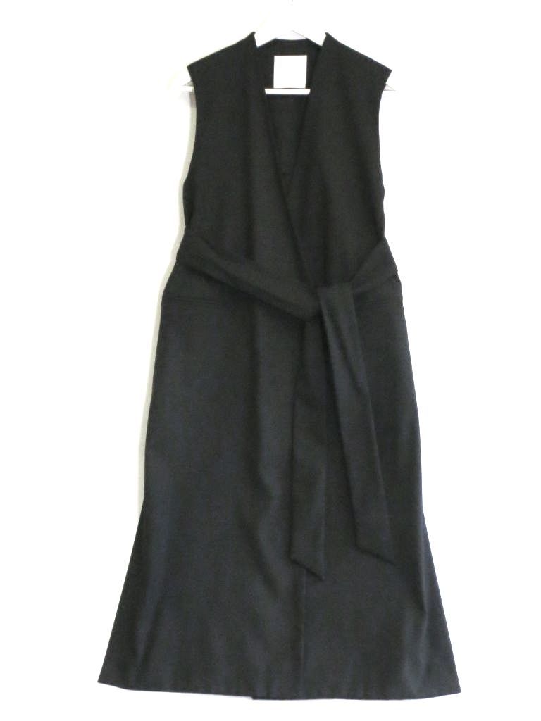 227280 エストネーション 21-109-06-020447 ￥41 800 ダブルクロスロングジレ ストレッチ タグ付き 36 ブラック