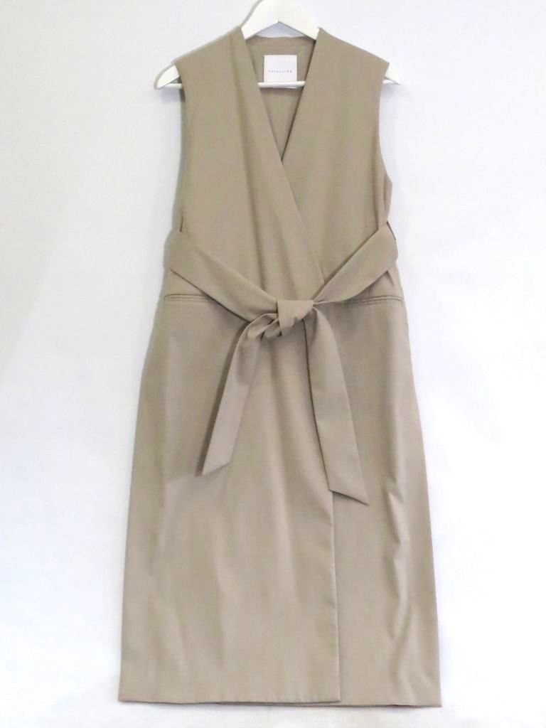 227289 エストネーション 21-109-06-020447 ￥41 800 ダブルクロスロングジレ ストレッチ タグ付き 36 ライトベージュ