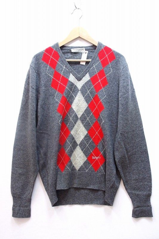 227845 Burberrys バーバリー ヴィンテージ スコットランド製 アーガイル Vネック ニットセーター メンズ 42 107ｃｍ