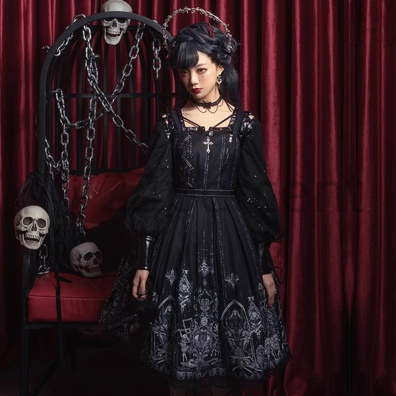 ダーク レトロ ロリータ ワンピース おしゃれ フォーマル パーティー イベント 特別な日 ミステリアス 個性的 上品 大人 洗練