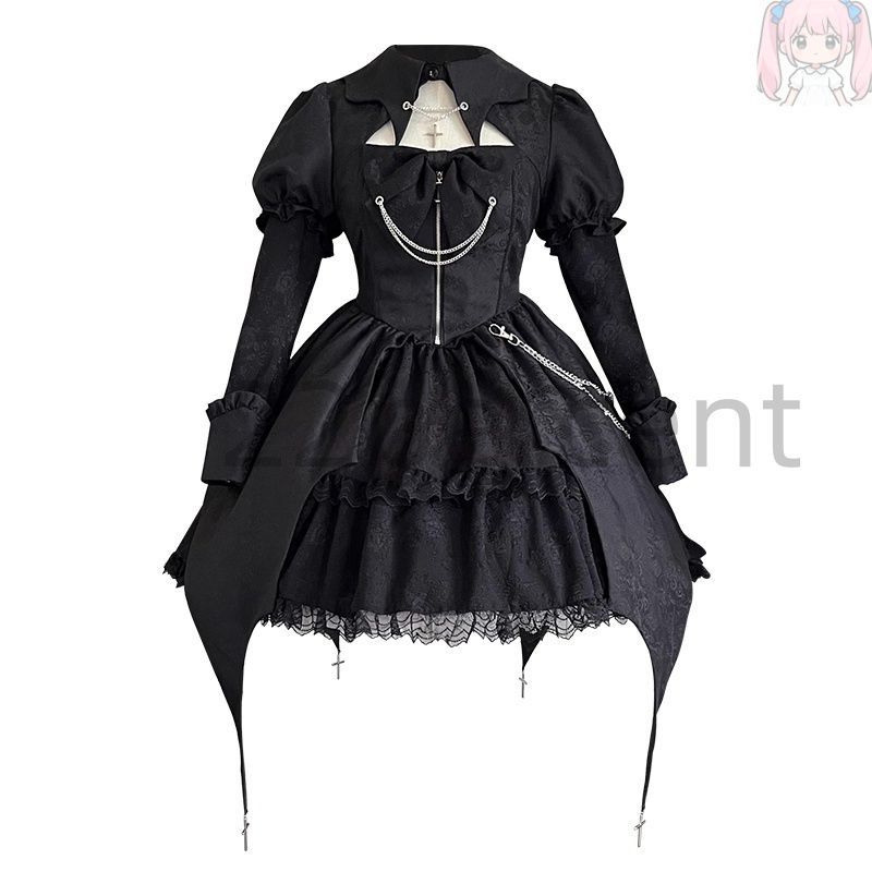 ゴシック ダーク レトロ ロリータ テールドスカート ワンピース シルエット おしゃれ フォーマル パーティー イベント 特別な日 ミステリアス 個性的 上品 大人