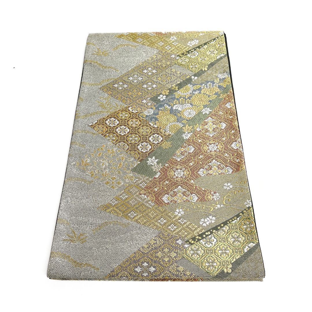 袋帯 裂取り 華紋 花菱 蜀江紋 唐草花 桐の花 七宝 波 着物 115b d ms