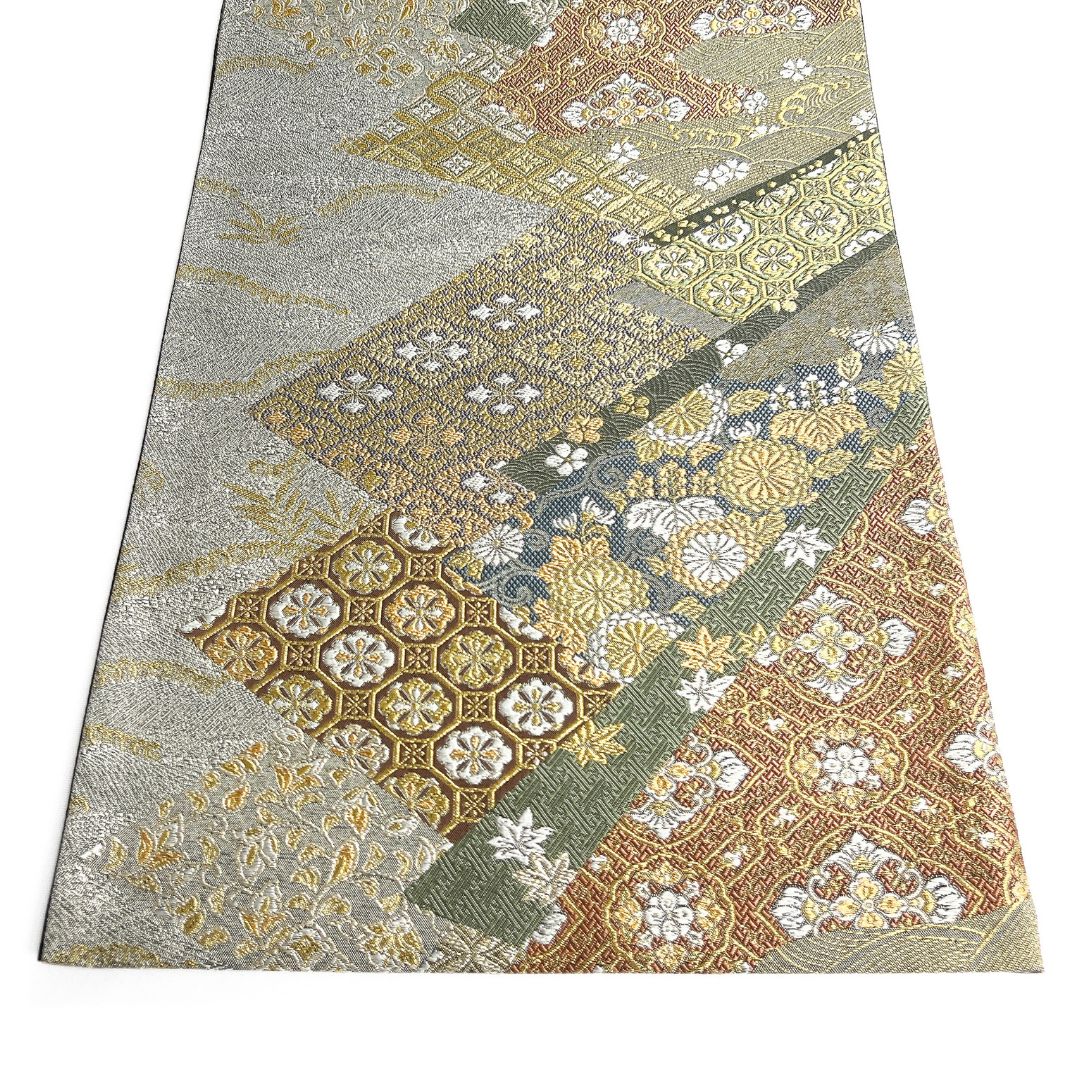 袋帯 裂取り 華紋 花菱 蜀江紋 唐草花 桐の花 七宝 波 着物 115b d ms