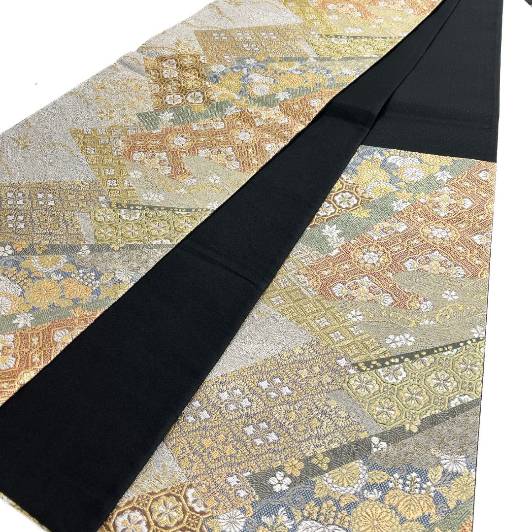 袋帯 裂取り 華紋 花菱 蜀江紋 唐草花 桐の花 七宝 波 着物 115b d ms