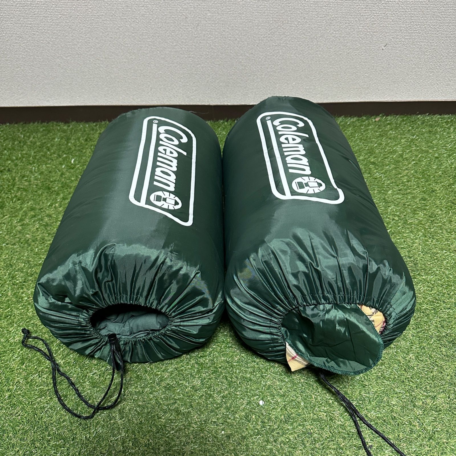 最終価格 新品 箱のまま Coleman 寝具 大型寝袋 グリーンチェック 2個