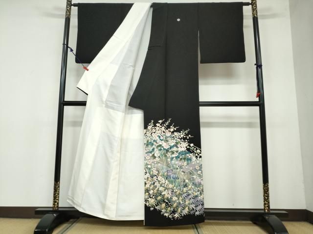 平和屋着物 本加賀友禅作家 菊田宏幸 黒留袖 草花文 暈し染め 正絹 ud