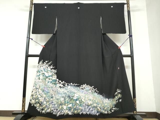 平和屋着物●本加賀友禅作家 菊田宏幸 黒留袖 草花文 暈し染め 正絹 ud