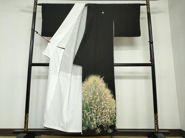 平和屋着物 豪華黒留袖 友禅 作家物 枝梅松文 暈し染め 正絹 ud