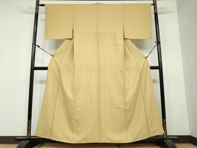 平和屋着物 上質な色無地 霞地紋 黄橡色 正絹 ud