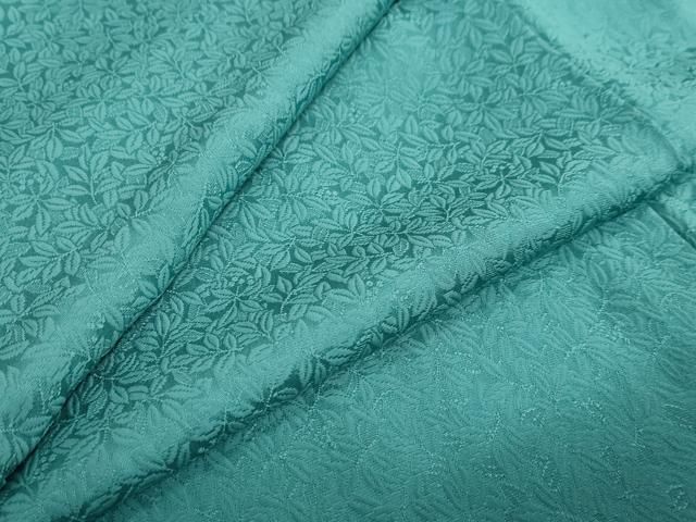 平和屋着物 上質な色無地 枝葉南天地紋 花緑青色 正絹 ud