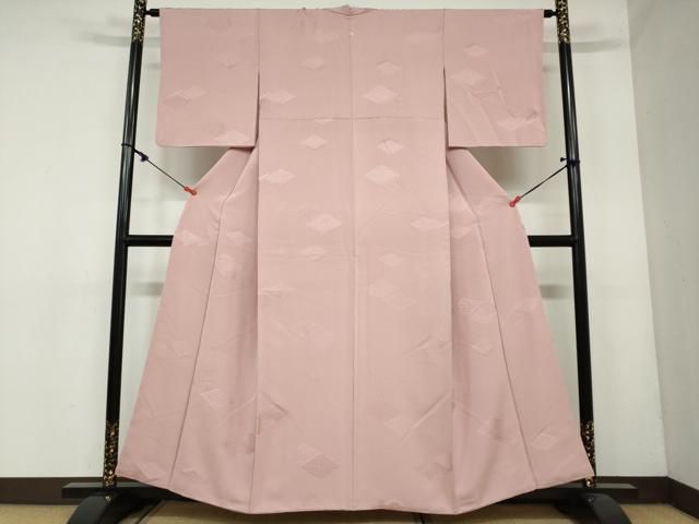 平和屋着物 上質な色無地 菱地紋 水柿色 正絹 ud