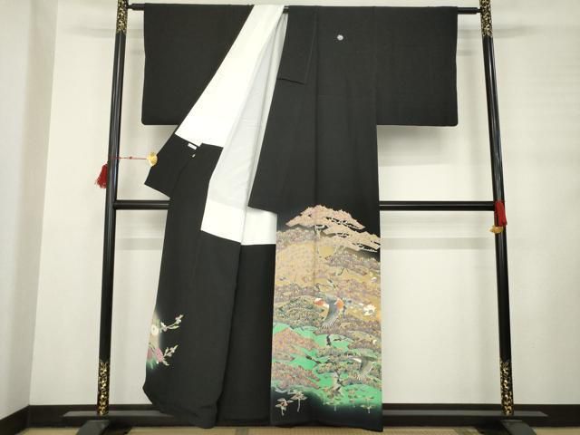 平和屋着物 京加賀友禅 百貫石峰 黒留袖 花鳥松文 三越扱い 正絹 ck