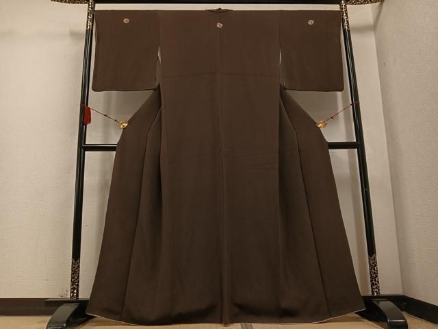 平和屋着物 上質な色無地 赤墨色 鬼しぼ縮緬 正絹 ph